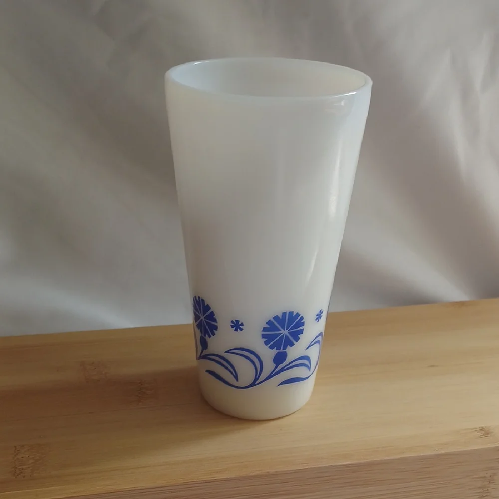 1 Vintage Hazel Atlas Blue Cornflower Milk Glass Tumbler 8 oz.